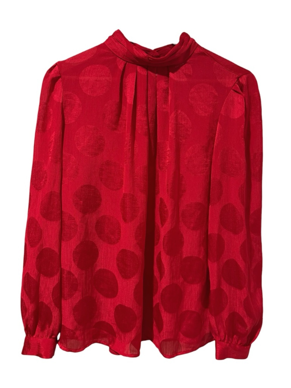 Who What Wear Red Polka Dot Pleated High-Neck Flowy Blouse